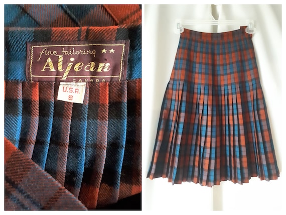 Vintage 1950s 1960s Aljean Plaid Wool Pleated Skir