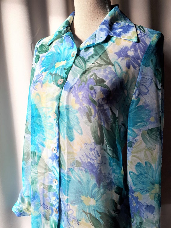Vintage 1970s Michael Phillips Sheer Floral Tunic