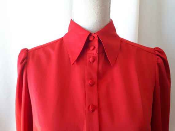 Vintage 1970s Nygard Red Puff Sleeve Blouse Size 1