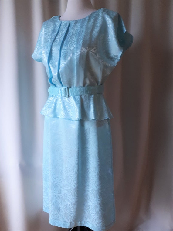 Vintage 1980s Blue Peplum Dress Size 16