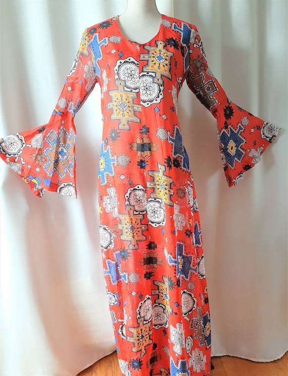 Vintage 1970s Cotton Maxi Dress Size Small
