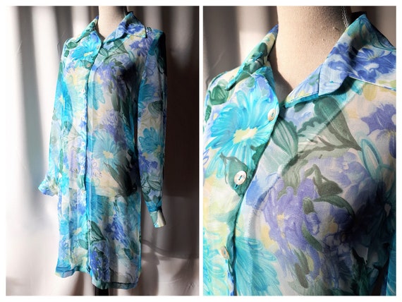 Vintage 1970s Michael Phillips Sheer Floral Tunic