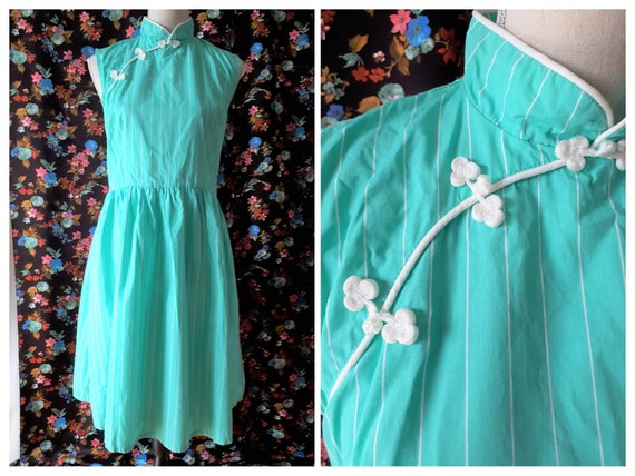 Vintage 1980s Green Striped Dress Size Medium