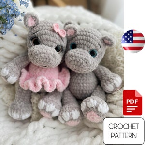 Modello Amigurumi ippopotami all'uncinetto - Modello peluche ippopotamo Amigurumi - Animali all'uncinetto