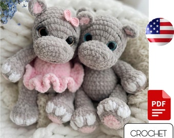 Crochet Hippos Amigurumi Pattern - Amigurumi Hippopotamus plush pattern - Crochet animals