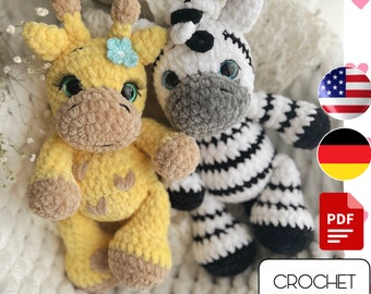 Crochet Giraffe Zebra Amigurumi Pattern - Amigurumi Giraffe plush pattern - Crochet Zebra Digital pattern - Crochet animals