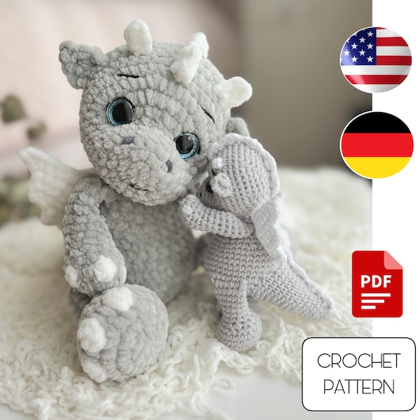 Dragon Amigurumi haakpatroon - gehaakt dinosaurus PDF-patroon - gehaakte dieren