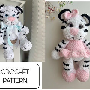 Crochet pattern Tiger - Amigurumi Tiger 2in1 pattern PDF tutorial - Stuffed white Tiger plush pattern amigurumi animals