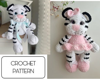 Crochet pattern Tiger - Amigurumi Tiger 2in1 pattern PDF tutorial - Stuffed white Tiger plush pattern amigurumi animals