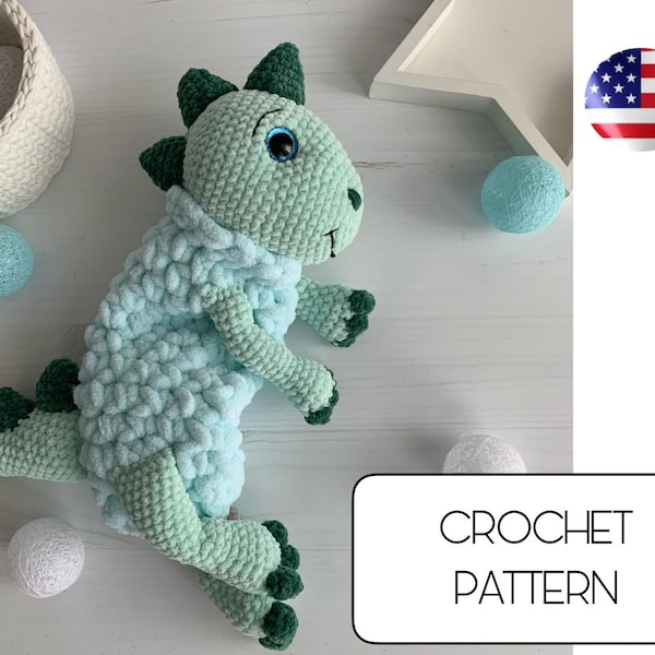 Crochet dinosaur toy pattern - Pajamas holder crochet pattern - Crochet animals