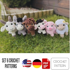 Bauernhoftiere Häkelanleitung - Amigurumi Bauernhof Muster - Pferd Schaf Kuh Esel Schwein Ziege Ziege Niedrig PDF Häkelanleitungen
