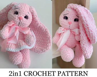 2in1 Crochet Bunny Toy Pattern - Crochet rabbit amigurumi pattern - Crochet animals