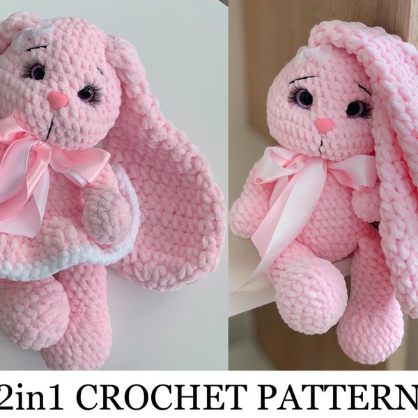 2in1 Crochet Bunny Toy Pattern - Modello amigurumi di coniglio all'uncinetto - Animali all'uncinetto