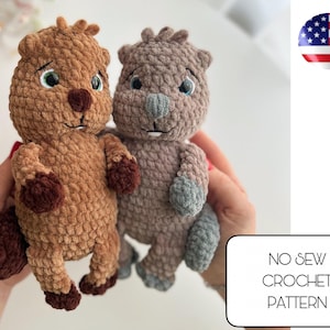 No Sew Amigurumi Crochet Baby Beaver Pattern - Crochet Animals - Stuffed Beaver toy crochet pattern