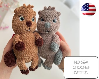 Wzór na szydełkowego bobra bez szycia Amigurumi - Zwierzęta szydełkowe - Wzór na szydełkową zabawkę pluszowego bobra