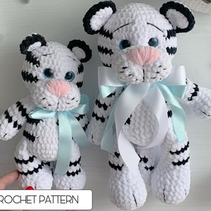 Crochet tiger toys patterns 2in1 - Easy amigurumi white tiger PDF crochet pattern - Crochet animals