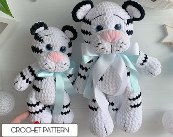 Crochet tiger toys patterns 2in1 - Easy amigurumi white tiger PDF crochet pattern - Crochet animals