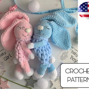 Crochet bunny comforter toy pattern - crochet rabbit amigurumi PDF pattern - easter baby bunny toy - crochet animals