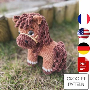Patrón de crochet para amigurumi de caballo: poni de costura baja (patrón PDF)