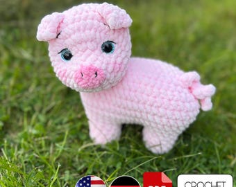 Pig Amigurumi Crochet Pattern – Low Sew Plush Piggy PFD Pattern - crochet farm animals