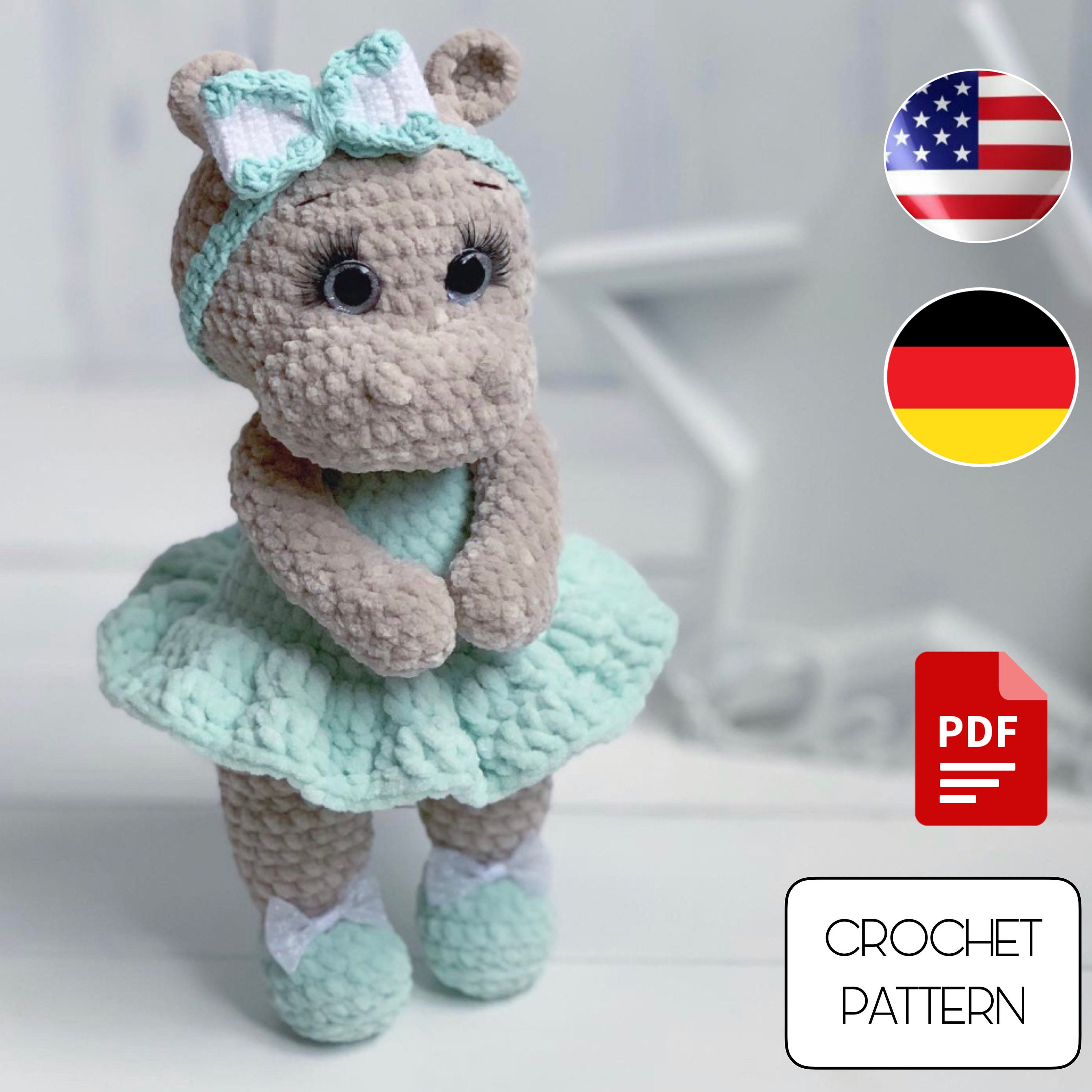 Crochet Pattern Hippo Ice Cream, Chubby, Stuffed Animal, Cute