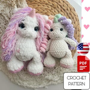 Crochet Unicorn toy amigurumi pattern, low sew crochet toy PDF pattern, crochet animals