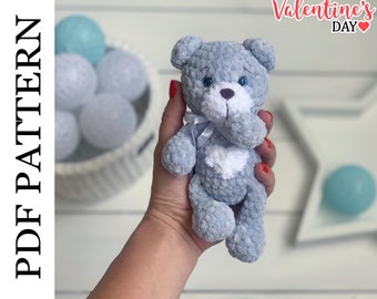 Crochet bear valentines toy pattern, amigurumi small teddy bear toy, stuffed animals