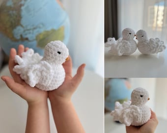 Crochet White Dove of Peace, crochet pigeon, realistic bird