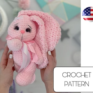 Crochet bunny toy amigurumi pattern, easy crochet rabbit toy pdf pattern, crochet plush animals