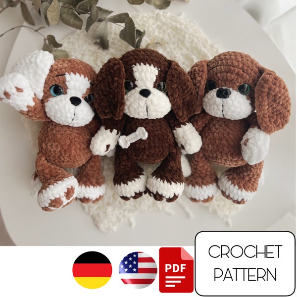 Puppy amigurumi crochet pattern - plush dog PDF pattern - crochet stuffed animals