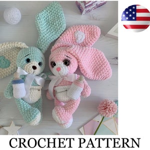 Crochet baby bunny toy pattern, crochet easter amigurumi rabbit toy pdf pattern, crochet animals, easy crochet toy pattern