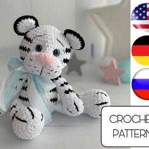 Crochet tiger toy pattern - Easy amigurumi white tiger PDF crochet pattern - Crochet animals
