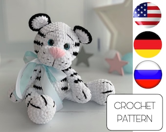 Crochet tiger toy pattern - Easy amigurumi white tiger PDF crochet pattern - Crochet animals