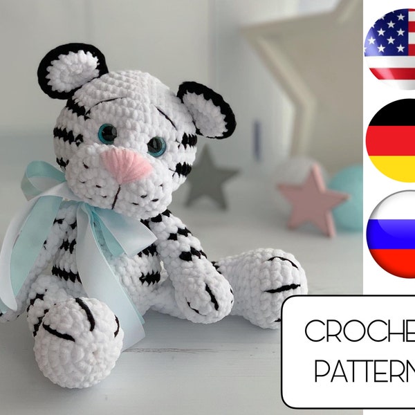 Modèle de jouet tigre au crochet - Modèle de crochet PDF amigurumi facile tigre blanc - Animaux au crochet