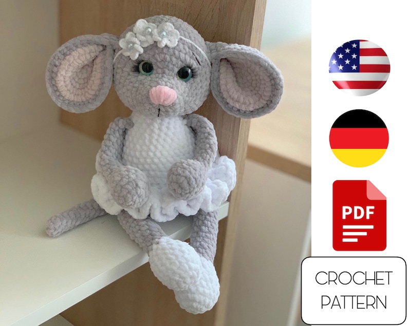 Crochet Lady Mouse toy pattern Crochet animals Plush mouse amigurumi pdf pattern image 1