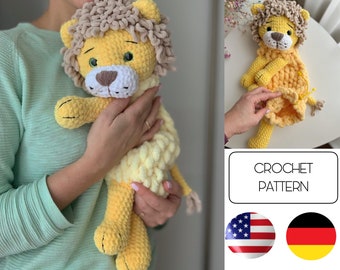 Big Lion crochet toy pattern, Lion Pajamas Holder Pattern, Amigurumi lion, Crochet toy for sleep