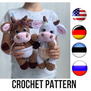 Crochet Baby Cow and Baby Bull 2in1 PDF Pattern, crochet calf toy, crochet ox, crochet animals image 1