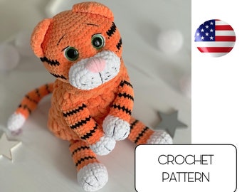 Crochet big tiger toy pattern - Crochet big red cat  toy pattern - Pajamas holder crochet pattern - Crochet animals