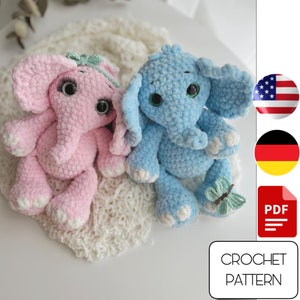 Elephant Amigurumi Crochet Pattern - Crochet elephant PDF pattern - Crochet animals - Plushie crochet pattern
