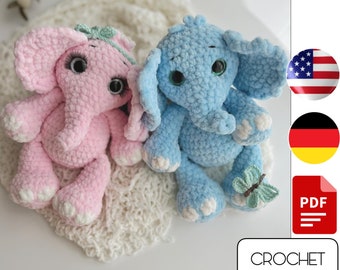 Padrão de Crochê Elefante Amigurumi - Padrão PDF de elefante de crochê - Animais de crochê - Padrão de crochê de pelúcia