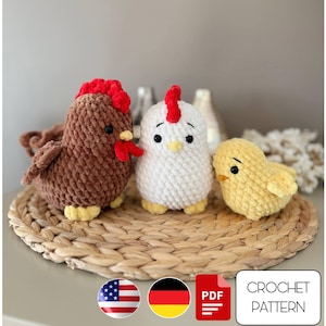 Patrón de pollo amigurumi sin costuras - Patrón PDF de pollo de peluche fácil - Animales de granja a crochet