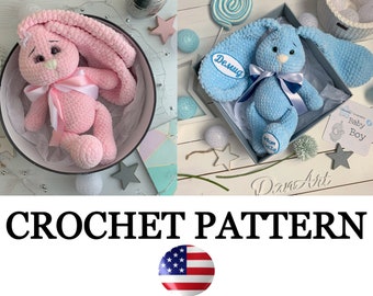 Crochet Bunny toy Pattern - Plush Rabbit amigurumi PDF pattern - bunny with long ears - crochet animal