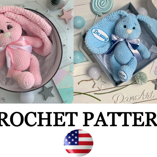 Crochet Bunny toy Pattern - Plush Rabbit amigurumi PDF pattern - bunny with long ears - crochet animal