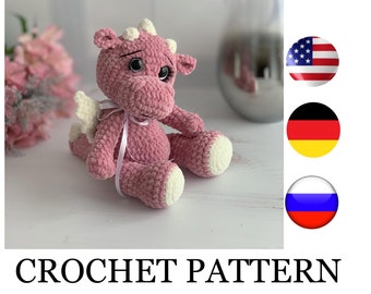 Patrón amigurumi Dragón a crochet tutorial en PDF - Patrón de peluche fácil - Patrón de animales a crochet