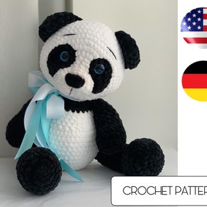 Crochet panda bear toy amigurumi pattern, easy crochet toy pdf pattern, crochet animals image 1