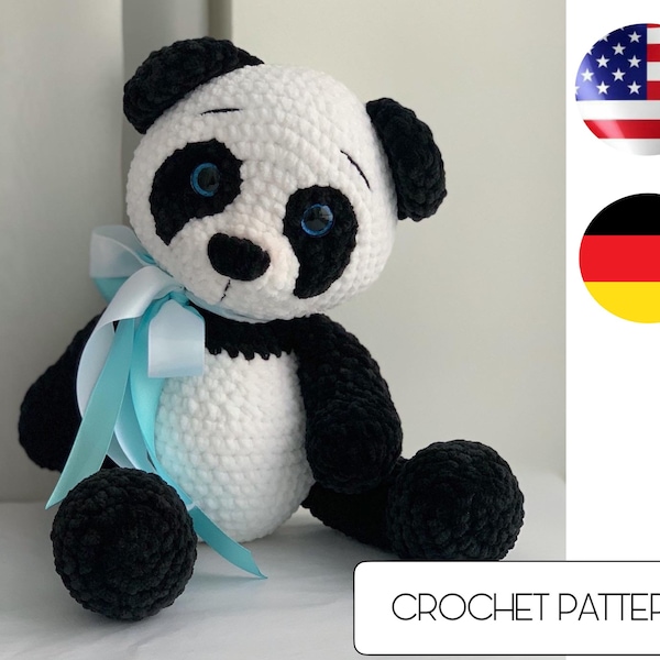 Crochet panda bear toy amigurumi pattern, easy crochet toy pdf pattern, crochet animals