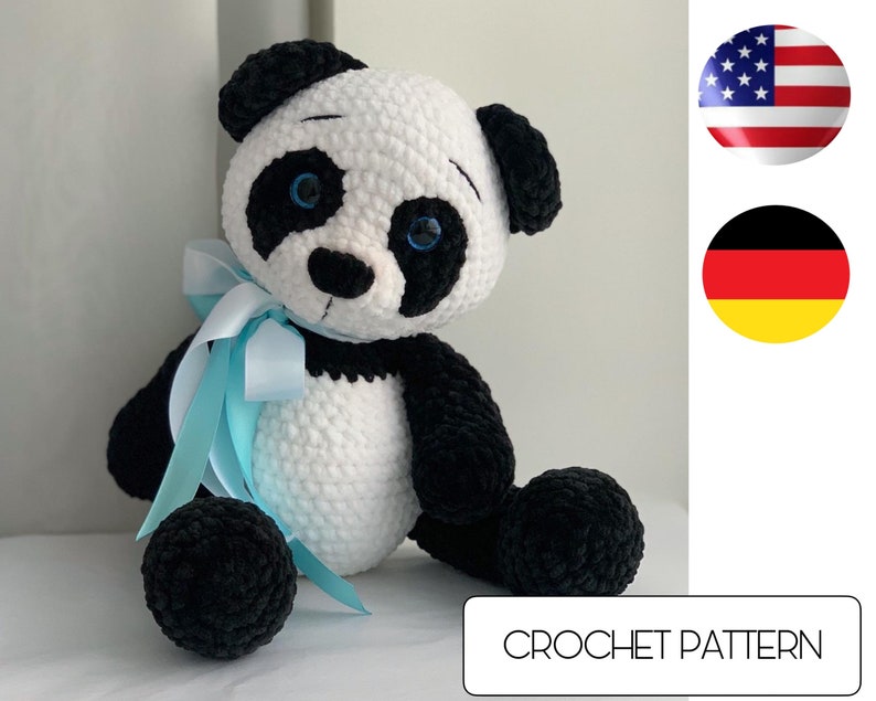 Crochet panda bear toy amigurumi pattern, easy crochet toy pdf pattern, crochet animals image 1