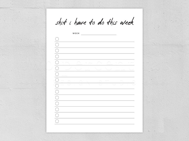 Shit I Have to Do Planner / Weekly to Do List / Minimal to Do List ...