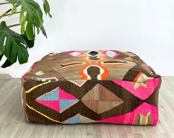 Pouf Cover Large, Unstuffed Handmade Turkish Pouf, Boho Pouf, Outdoor Floor Cushion, Pouf Ottoman No1517