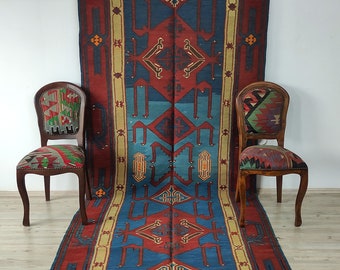 Genuine ANTIQUE HANDMADE VINTAGE Kilim Rug 12'1'' x 4'2'' Caucasian Azerbaijan Avar Rugs For Living Room Entryway Bedroom/Home Decor/ No3030